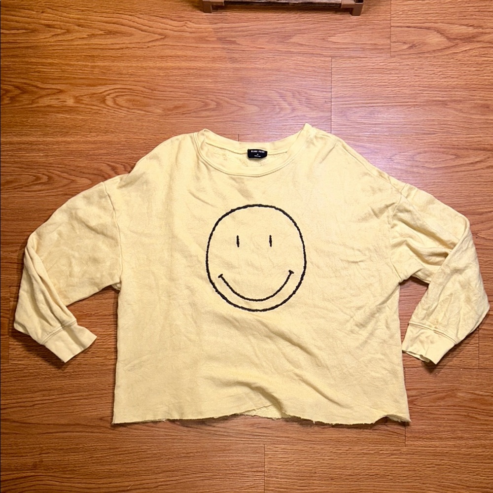 Yellow Smiley Face Cropped Sweatshirt NWOT